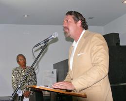 Jim Kenefick talks about telecommuting at the opening of ConnectSpace.vi.